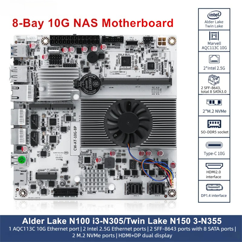 8-Bay 10G NAS Motherboard Inte - огляд і ціна Nas Motherboard 8 Sata Mini Itx